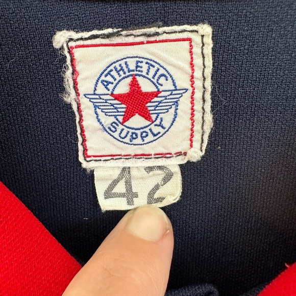Vintage Falcons Bowling Jersey Athletic Supply Navy Red Short Sleeve Snaps Sz 42 - Picture 7 of 12